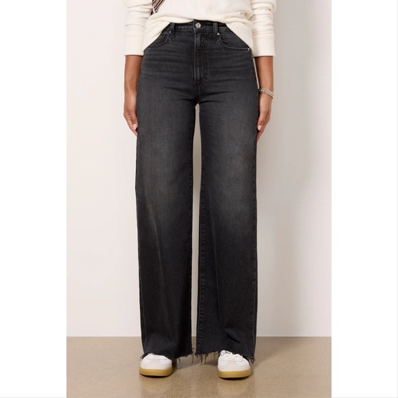 PAIGE Anessa High Rise Wide Leg Jeans in Viper Black Distressed $259 size 27 - Picture 7 of 11